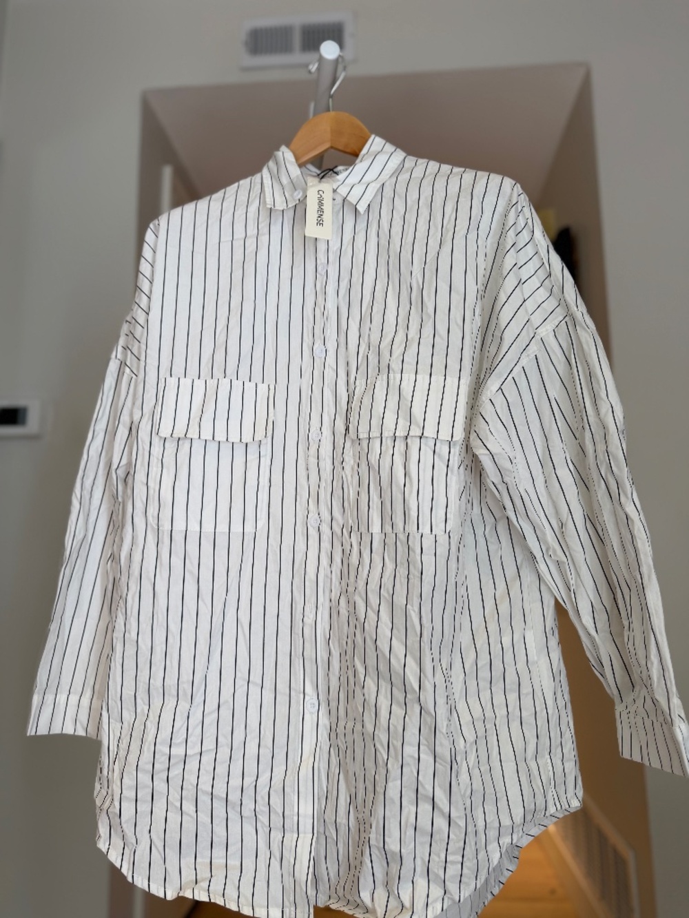 NWT COMMENSE White Pinstripe Oversized Shirt Small